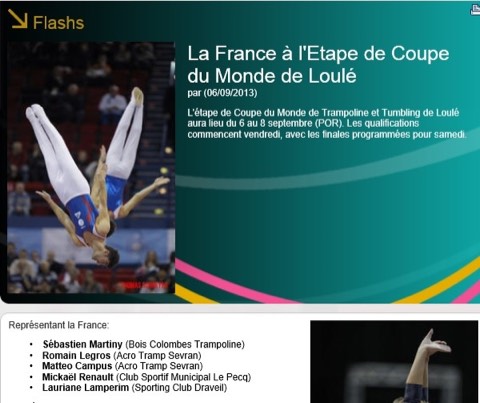 French Federation of Gymnastics website, September 2013